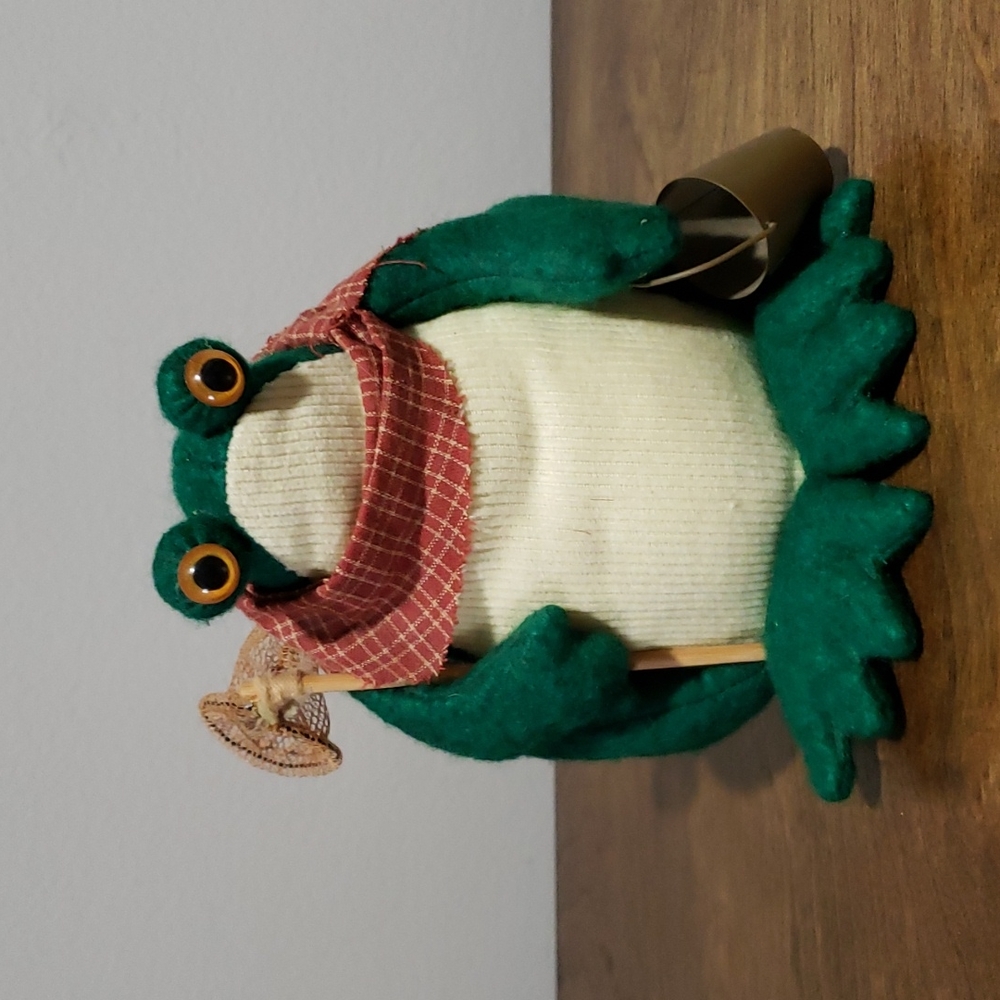 Frog with fishing net and bucket
